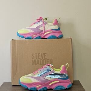Steve Madden  Big Girls Jpossession Elevated Sneakers Size 2 Multi Color  NWT